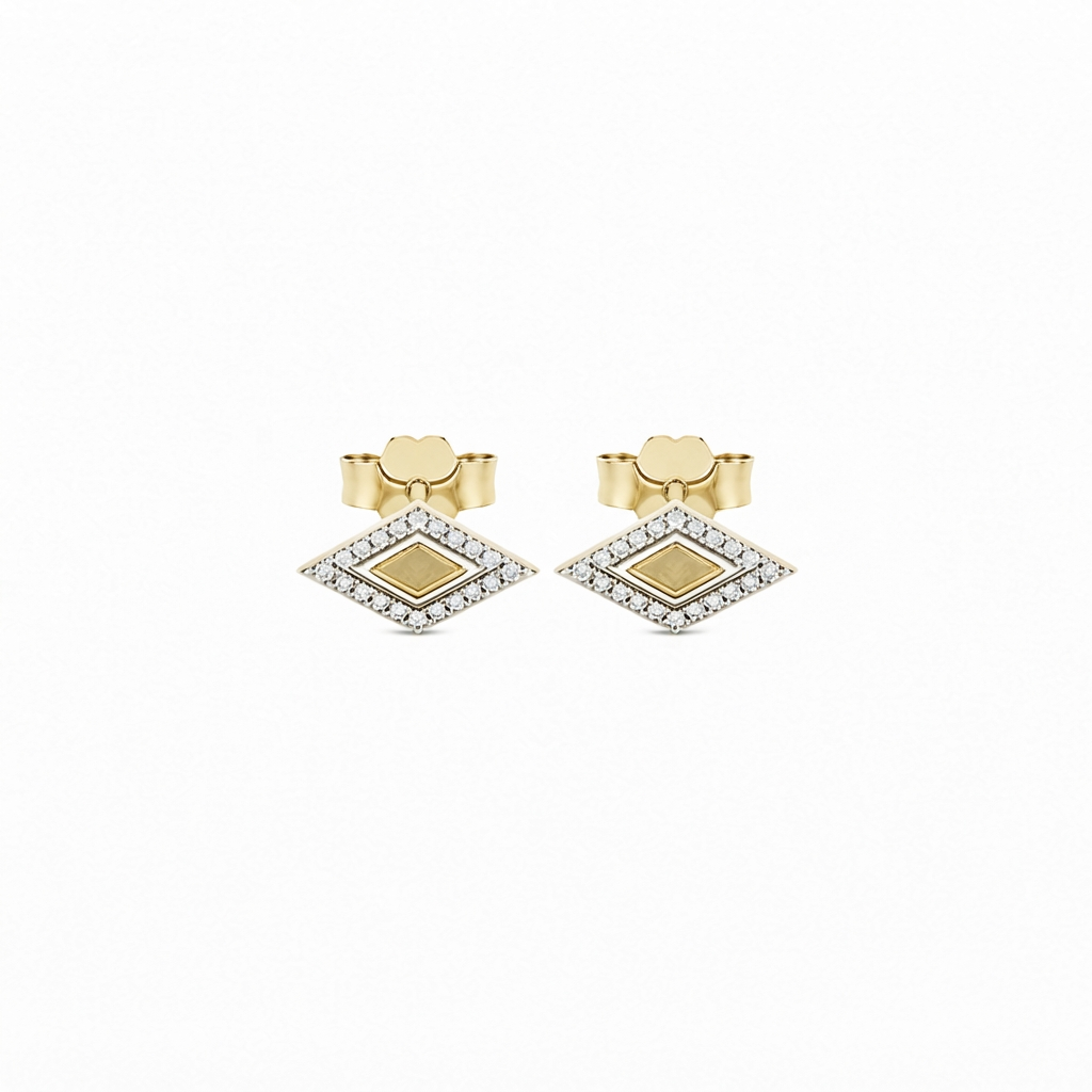 Gold Rhombus & Diamond Halo Piercing/Earrings