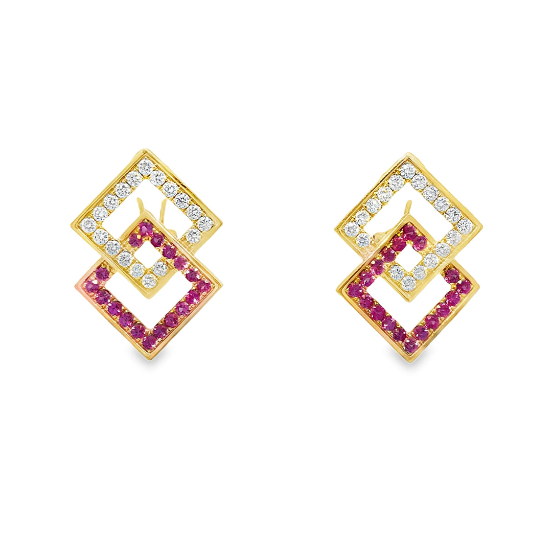Interlace Pink Sapphire & Diamond Earrings