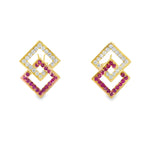 Load image into Gallery viewer, Interlace Pink Sapphire &amp; Diamond Earrings
