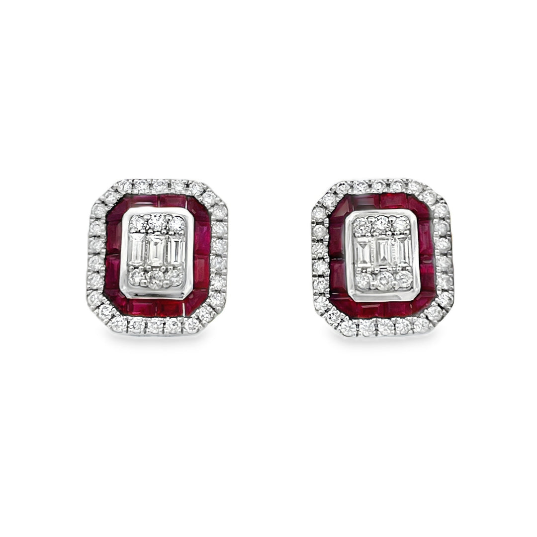 Diamond & Ruby Stud Earrings