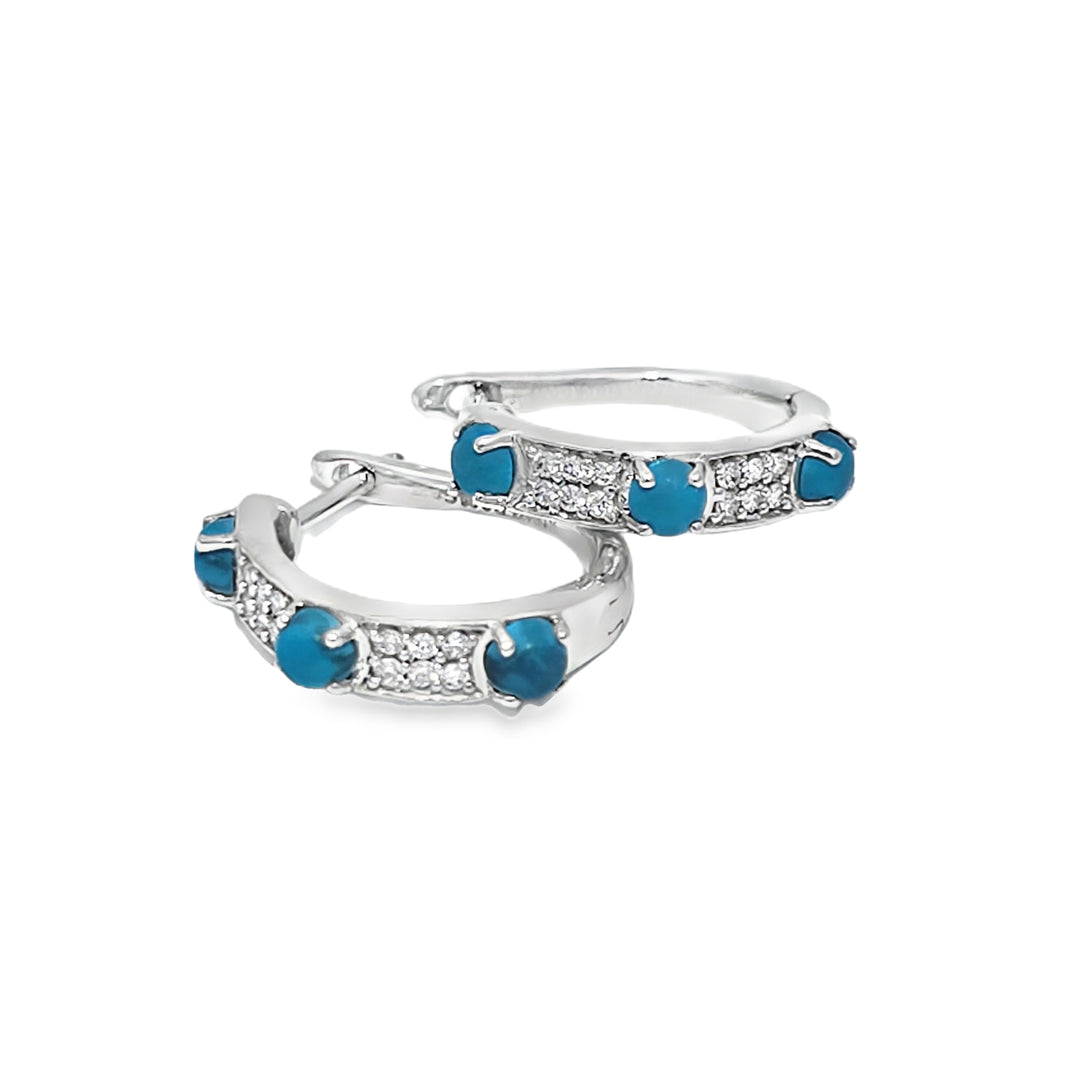 Turquoise & Diamond Hoops