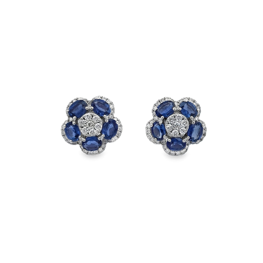 Sapphire & Diamond Flower Studs