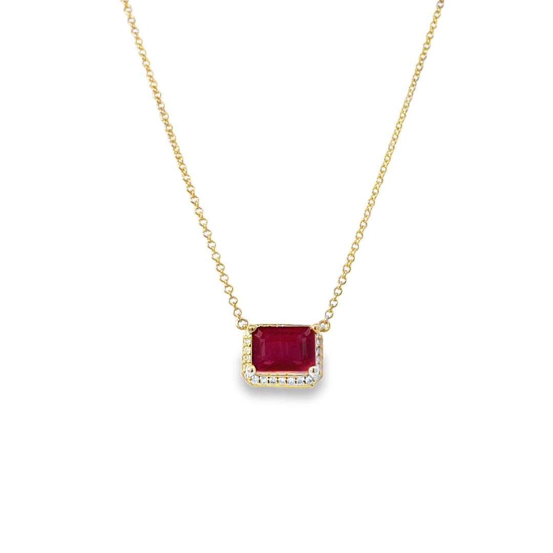 Ruby Necklace with Diamond Halo