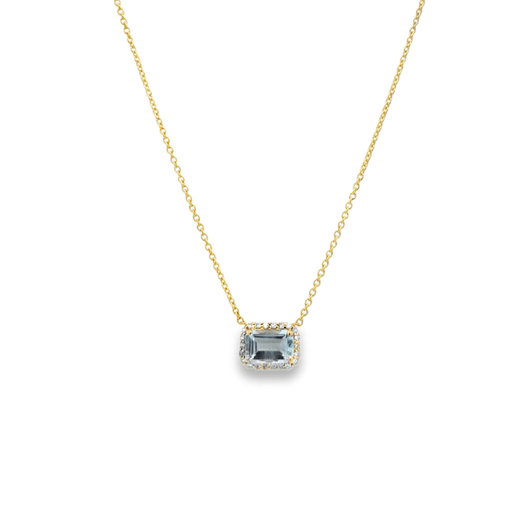 Aquamarine Necklace with Diamond Halo