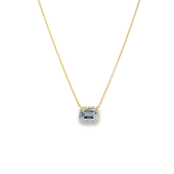 Aquamarine Necklace with Diamond Halo
