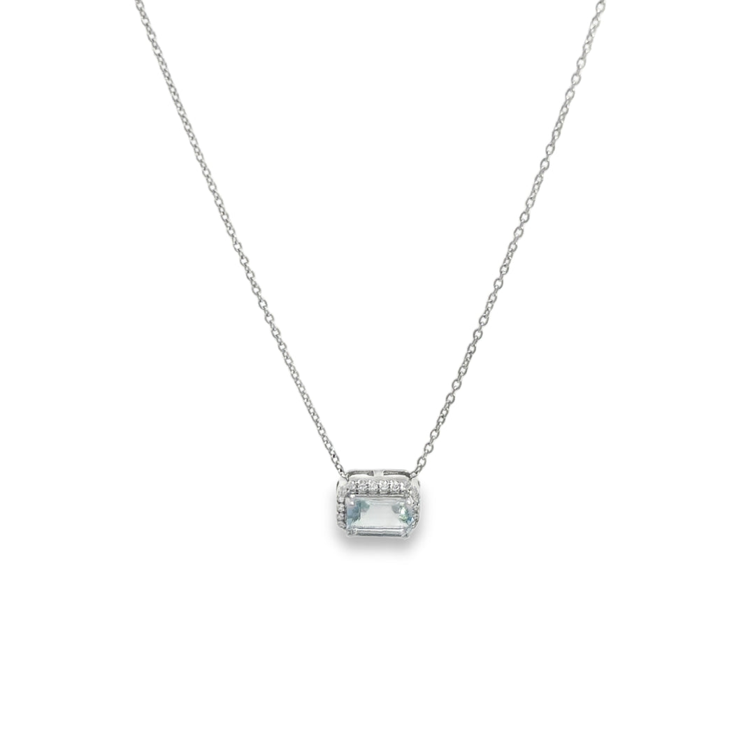 Aquamarine Necklace with Diamond Halo