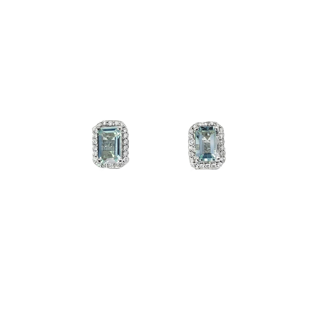 Aquamarine Studs with Diamond Halo