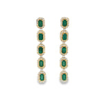 Load image into Gallery viewer, Emerald Long Earrings with Diamond Halo
