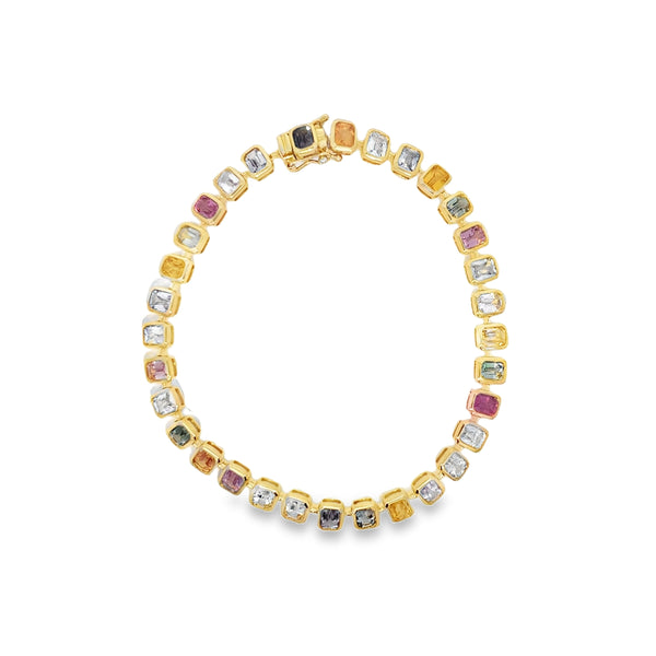 Multicolor Sapphire Bezel Tennis Bracelet