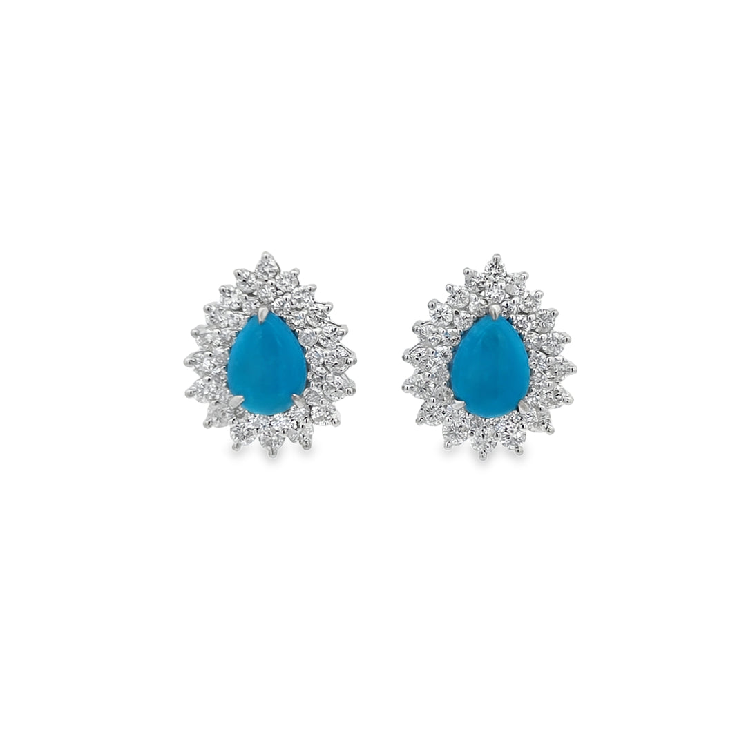 Turquoise Drop Studs with Double Diamond Halo