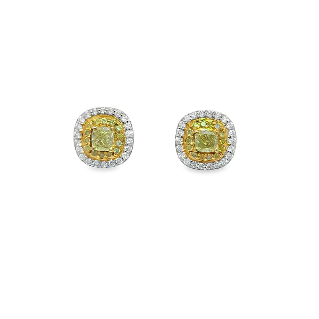 Cushion Cut Yellow Diamond Studs
