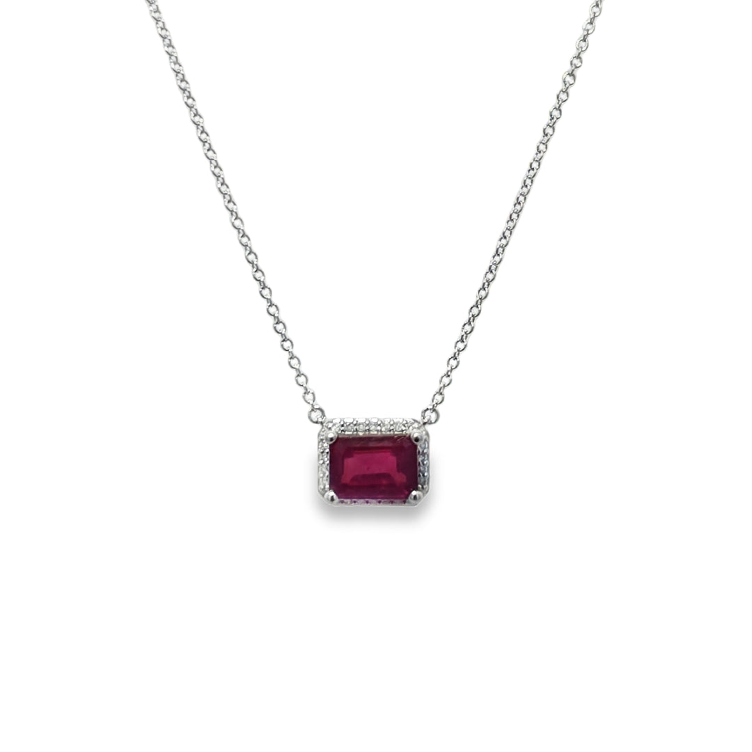 Ruby Necklace with Diamond Halo