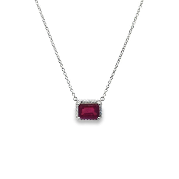 Ruby Necklace with Diamond Halo