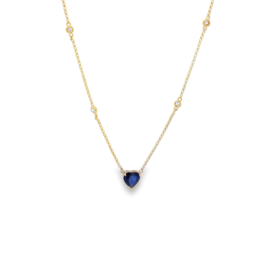 Sapphire Heart Necklace with Diamonds
