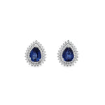Load image into Gallery viewer, Sapphire Pear Studs with Double Diamond Halo
