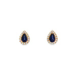 Load image into Gallery viewer, Sapphire Pear Studs with Diamond Halo
