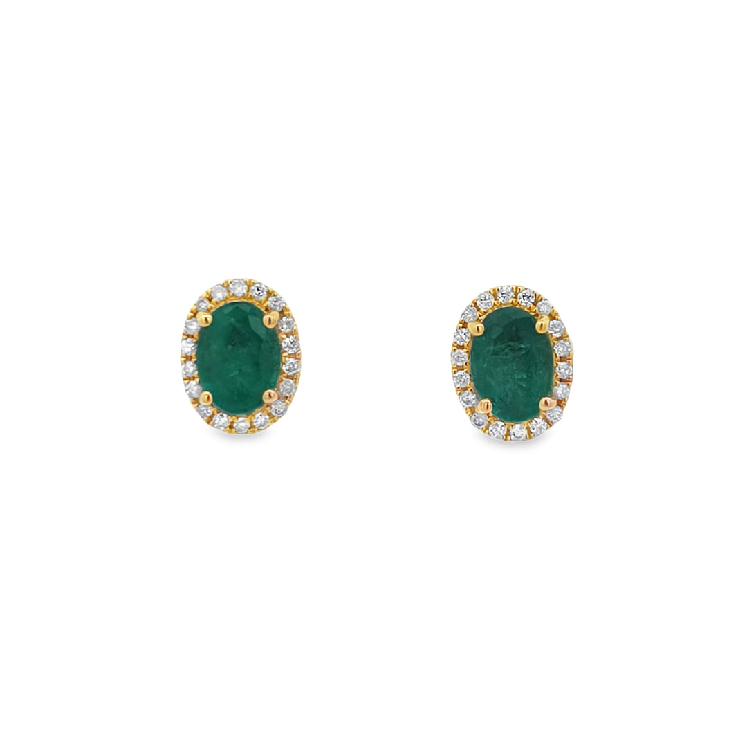 Emerald Oval Studs with Diamond Halo