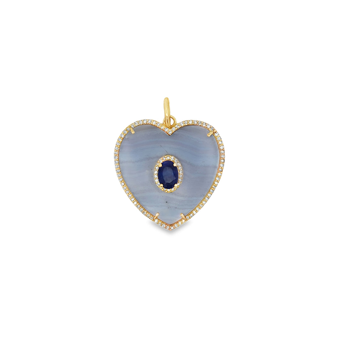 Sapphire & Diamonds Blue Lace Agate Heart Pendant