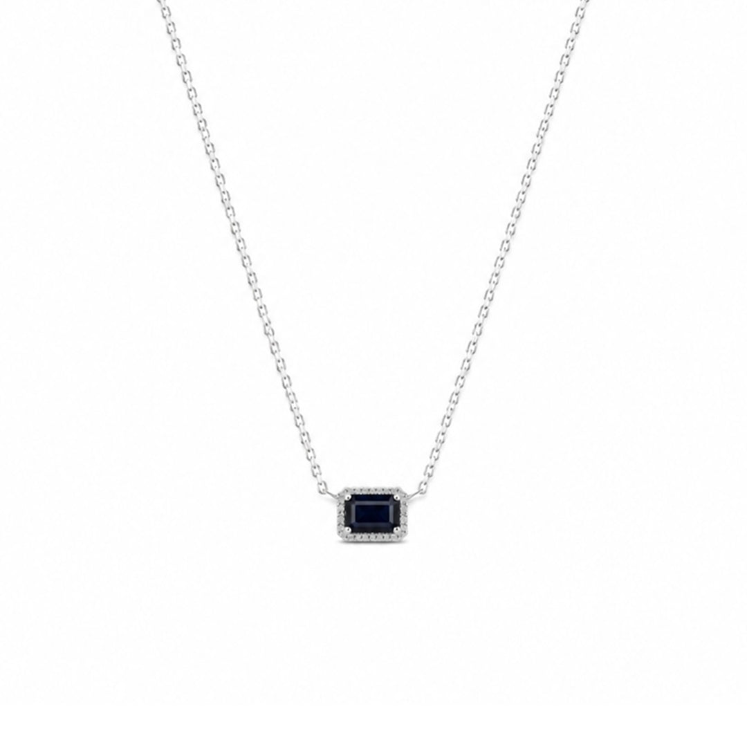 Sapphire Diamond Halo Necklace