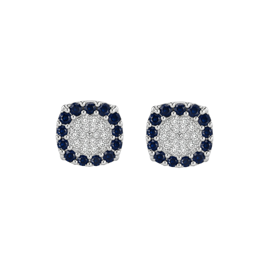 Diamond with Sapphires Halo Earrings