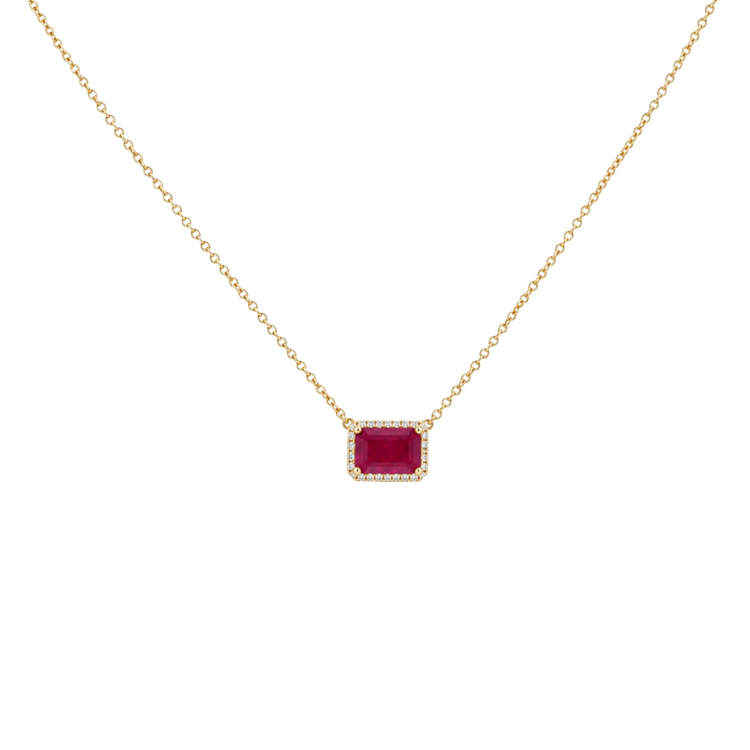 Ruby Necklace with Diamond Halo