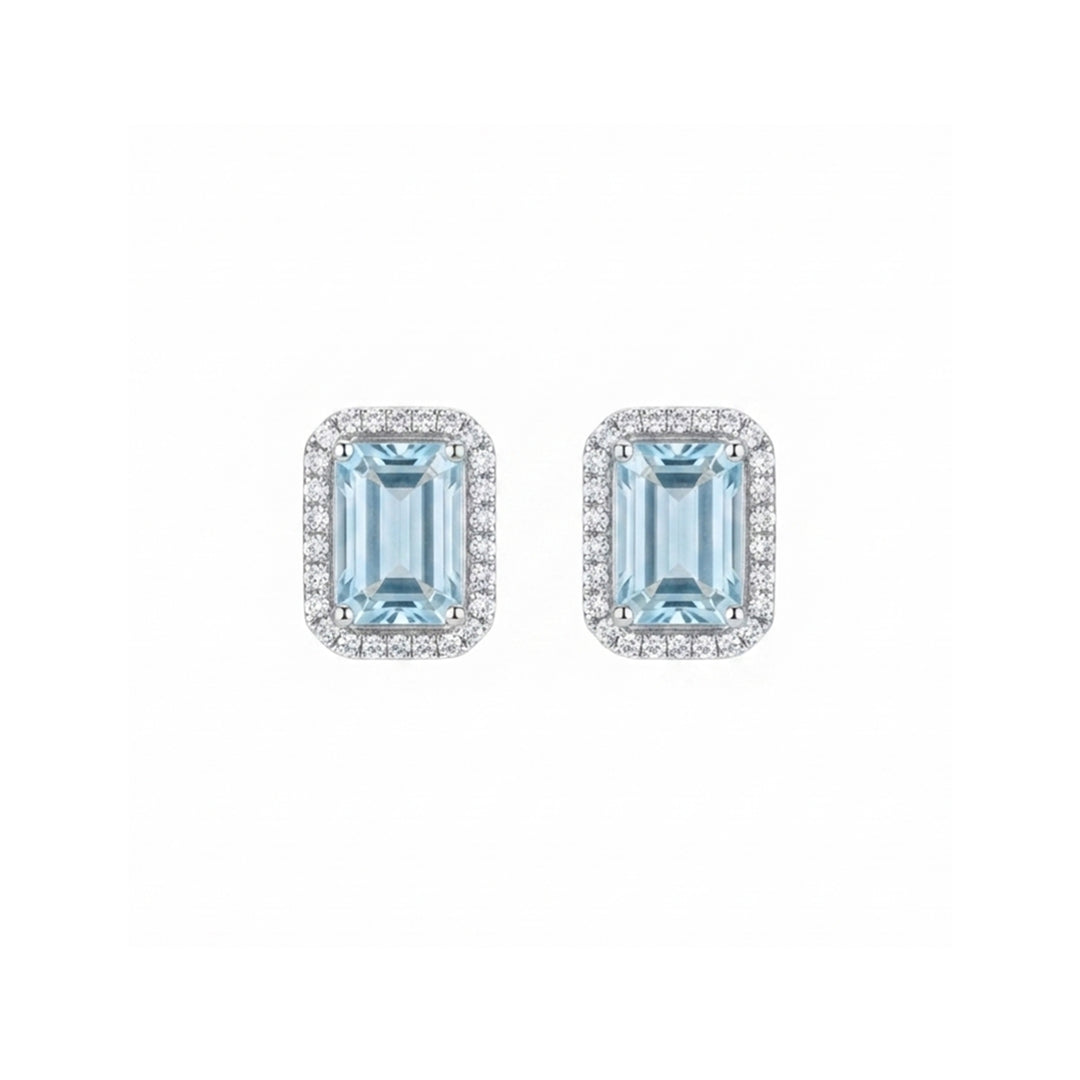 Aquamarine Studs with Diamond Halo