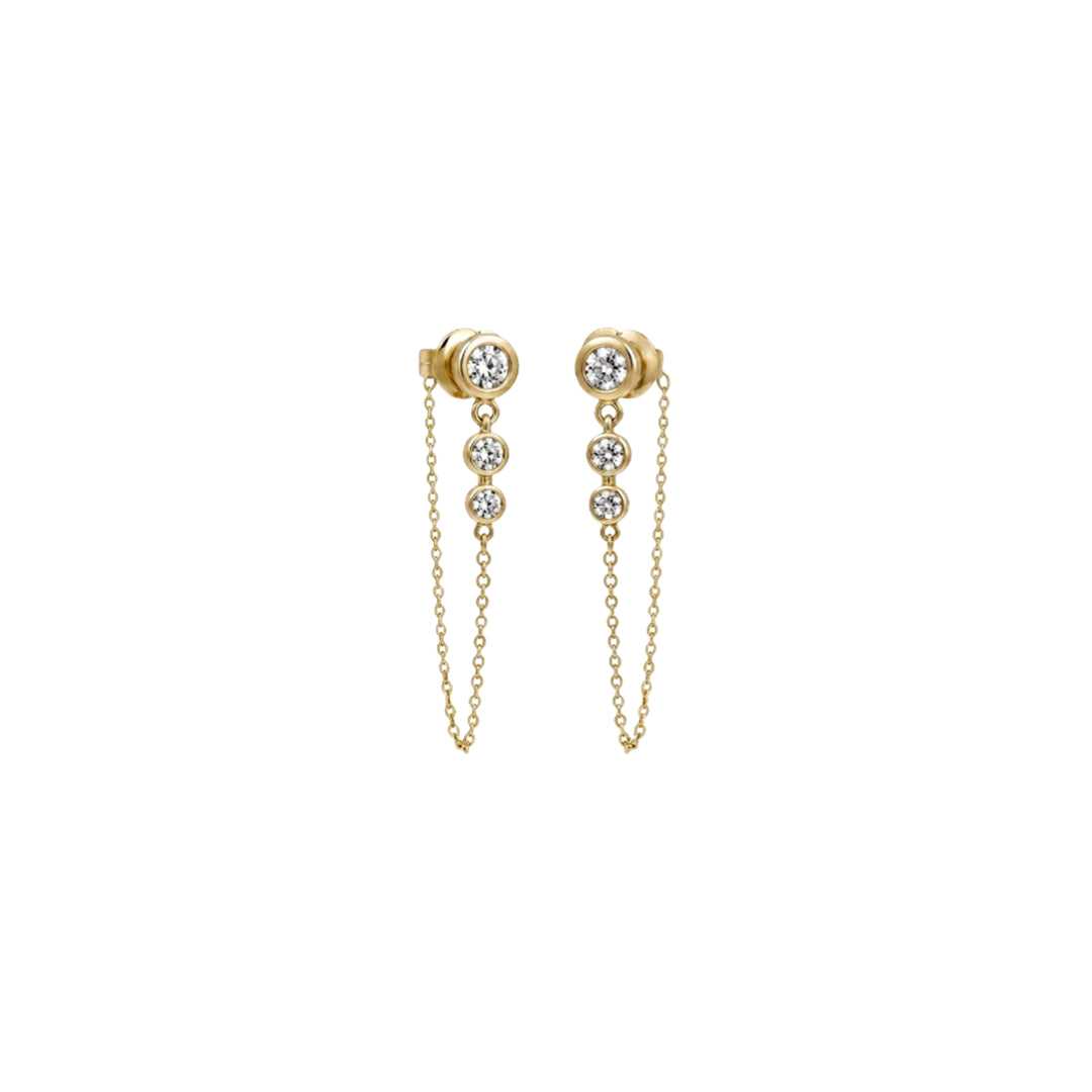 Bezel Diamond Trinity Piercing/Earring with Chain