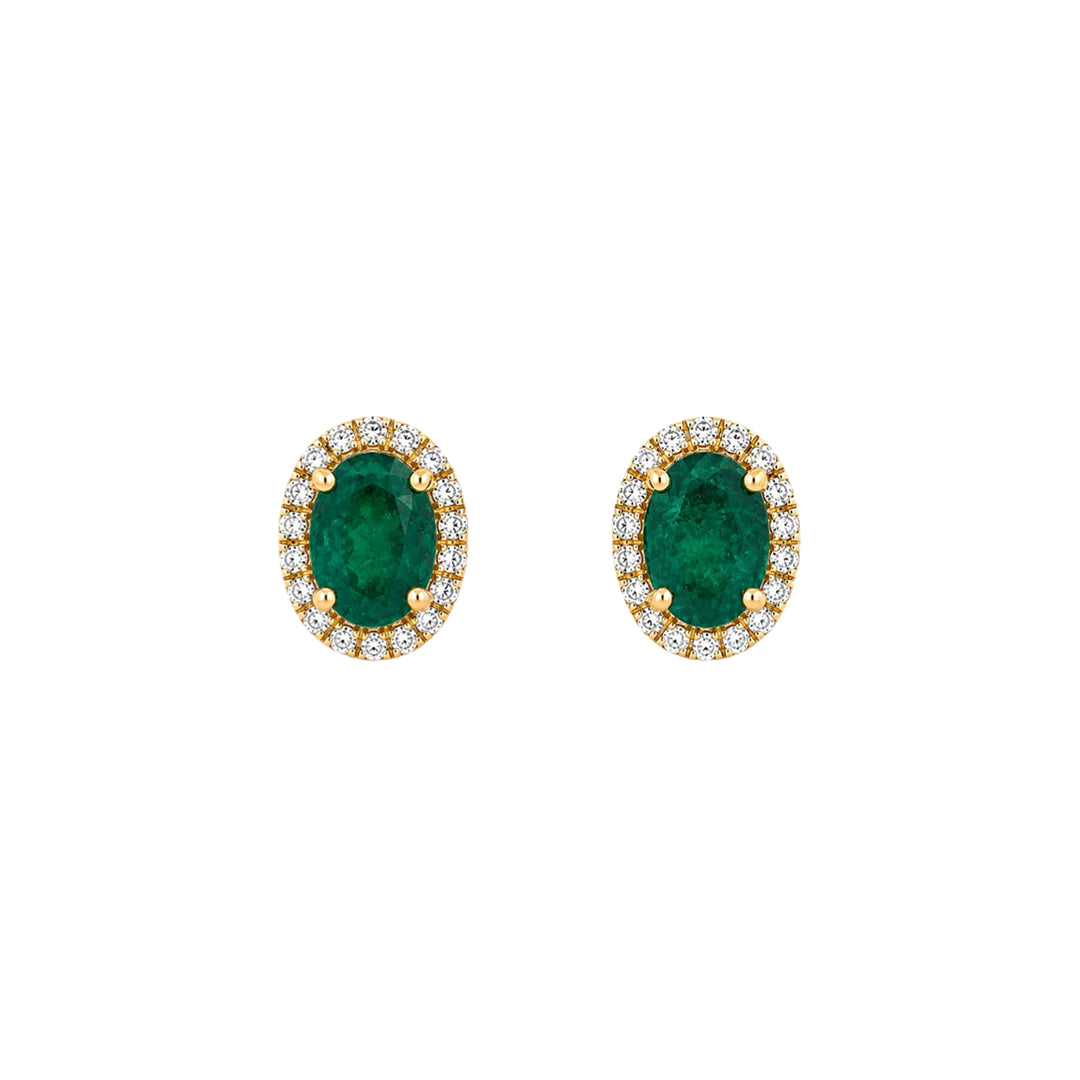 Emerald Oval Studs with Diamond Halo