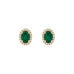 Load image into Gallery viewer, Emerald Oval Studs with Diamond Halo
