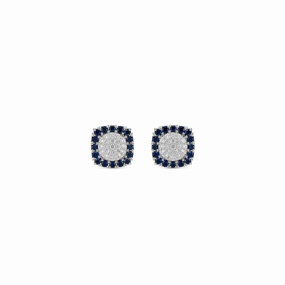 Diamond with Sapphires Halo Earrings