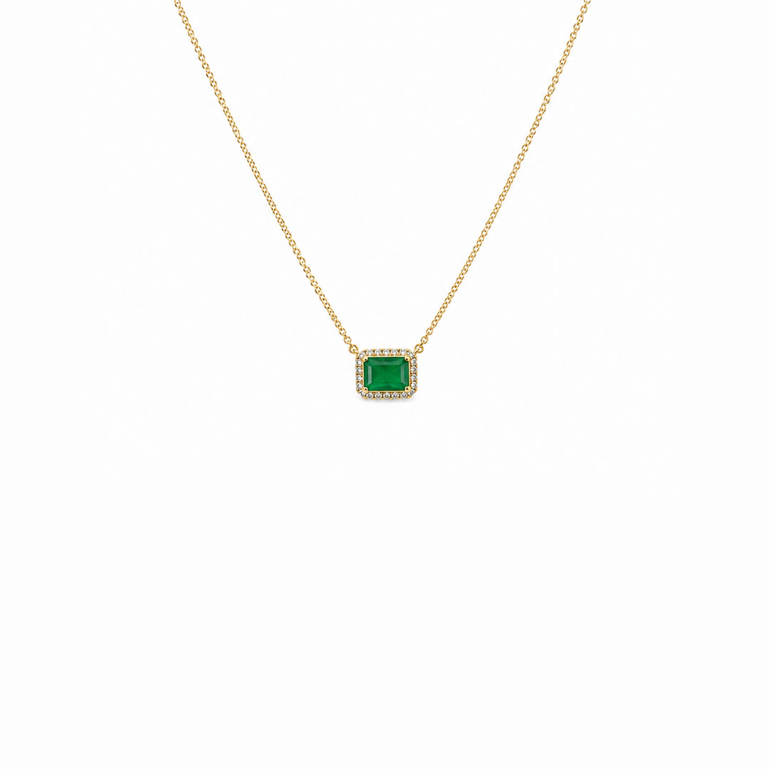 Emerald Necklace with Diamond Halo