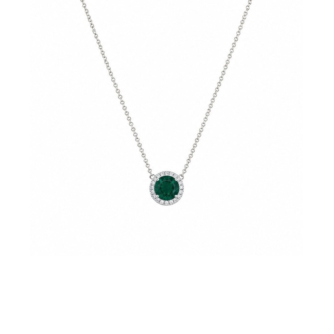 Round Emerald Necklace with Diamond Halo